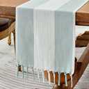 Wracra Linen Table Runner, Farmhouse Macrame Table Runners 48 Inches Long for Dining Table Decor, Wedding, Party and Dresser Decor (Aqua Blue,48")
