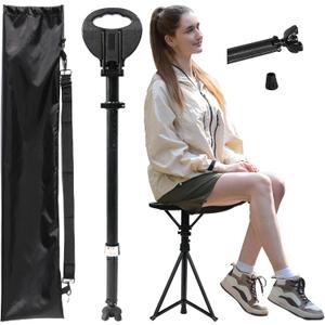 Walking Cane with Seat Folding Lightweight, Portable Cane Seat with Carry Bag, Walking Stick with Seat for Seniors & Adults, Foldable Adjustable Cane Chair for Travel Hiking