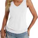 EasyGala Womens Banded Bottom V Neck Tank Tops Sleeveless Cami Shirts Casual Loose Fit Clothes 2026 Summer (White, S)