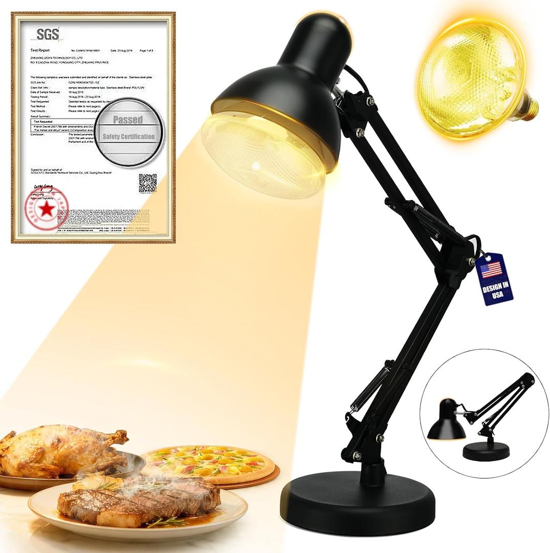 Portable Food Heat Lamp - [Foldable Design] [3S Quickly Heating] Food Warmer Light, Commercial Heat Lamp for Food, Catering Warming Lamp for Parties, Buffet, Pizza, Chocolate (Black)