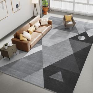 HOMFINE Washable Modern Area Rug - Geometric Style 5x7 Rugs for Living Room, Bedroom, Machine Washable Rug Soft Non Slip Non Shedding Area Rug - Grey, 5'x7.'