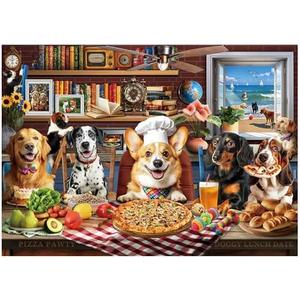 BenBen Puzzles for Adults 1000 Pieces, Dogs' Dinner Party, Dog Jigsaw Puzzle with Patterns on Back, Funny Animal Puzzle, Challenging Puzzles for Family Game Night, Home Décor