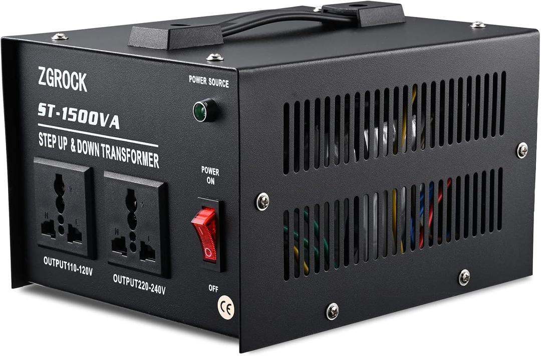 ZGROCK 1500W Voltage Converter Transformer Heavy Duty Step Up/Down- 110 / 220V- Circuit Breaker Protection