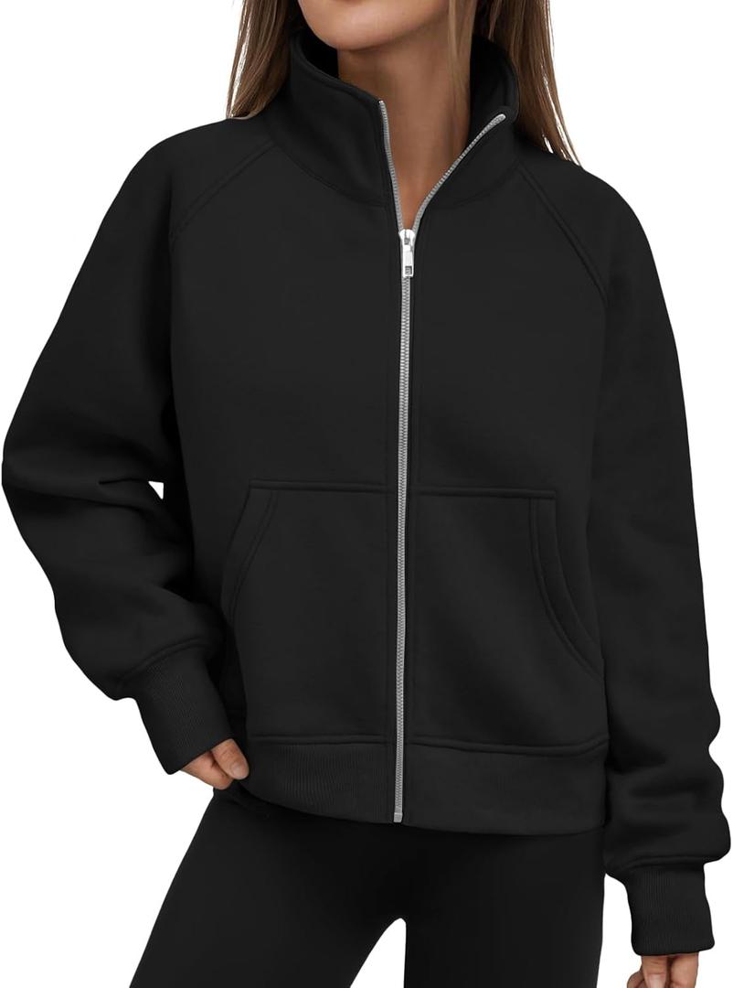 Trendy Queen Womens Sweatshirts Zip Up Hoodies Cropped Crewneck Pullover Casual Jackets Y2k Clothes Fall Fashion Outfits 2025 (Small, Black)