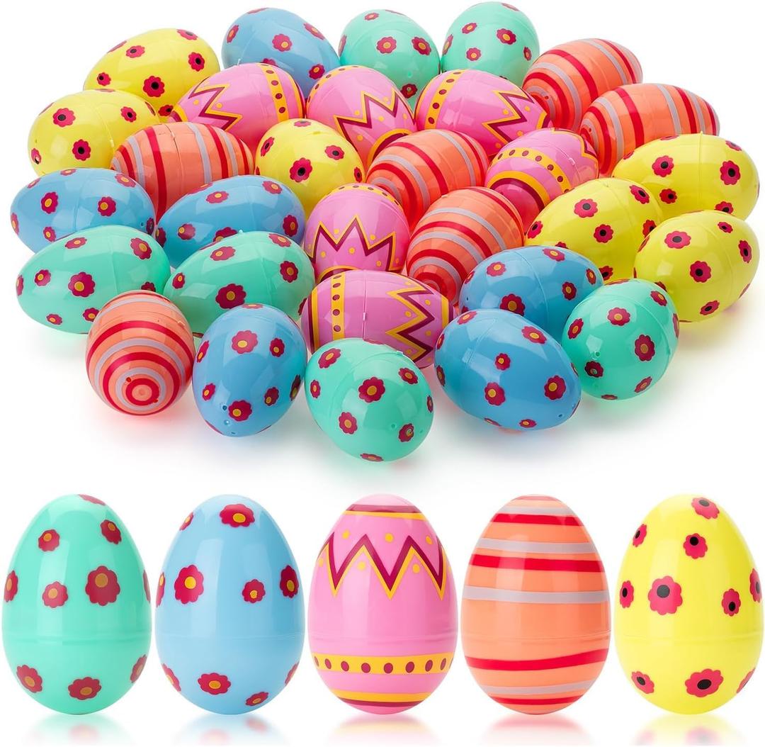 3 Inch Jumbo Plastic Easter Eggs 30 Pack - Premium Colorful Fillable Empty Easter Eggs Bulks for Easter Basket Fillers Egg Hunt, Classroom Prize Supplies, Filling Treats and Party Favor