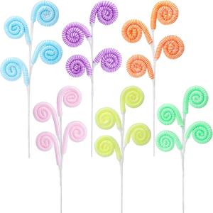 Gejoy 6 Pcs Christmas Tree Picks Decoration Sandworm Decor Woolen Candy Curly Pick Xmas Toppers Branches with Bells for Party Supply DIY Home Crafts Hanging Ornament Gifts(Stripes,Macaron)