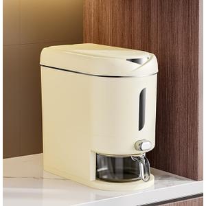 Rice Dispenser Cereal Dry Food Storage Containers with Measuring Cup and Water Filter Cover,Moisture Proof Airtight Food Dispenser Bucket for Rice,Corn,Coffee Bean,Grain,Soybean and Oatmeal,White,12LB