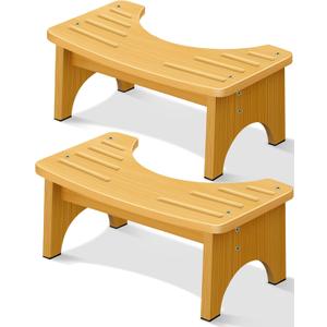 JACNITAD 2 Pack Bamboo Toilet Stool for Adults, 6.5" Toilet Potty Stool for Squatting, Bathroom Toilet Stool Squat Adult, Non-Slip Poop Stool for Adults, Healthy Gifts for Kids Seniors (Wood)