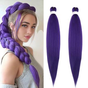 Purple Braiding Hair 20 Inch 2Packs Pre Stretched Braiding Hair Long Straight Crochet Braids Yaki Texture Synthetic Fiber(20 Inch, Purple)