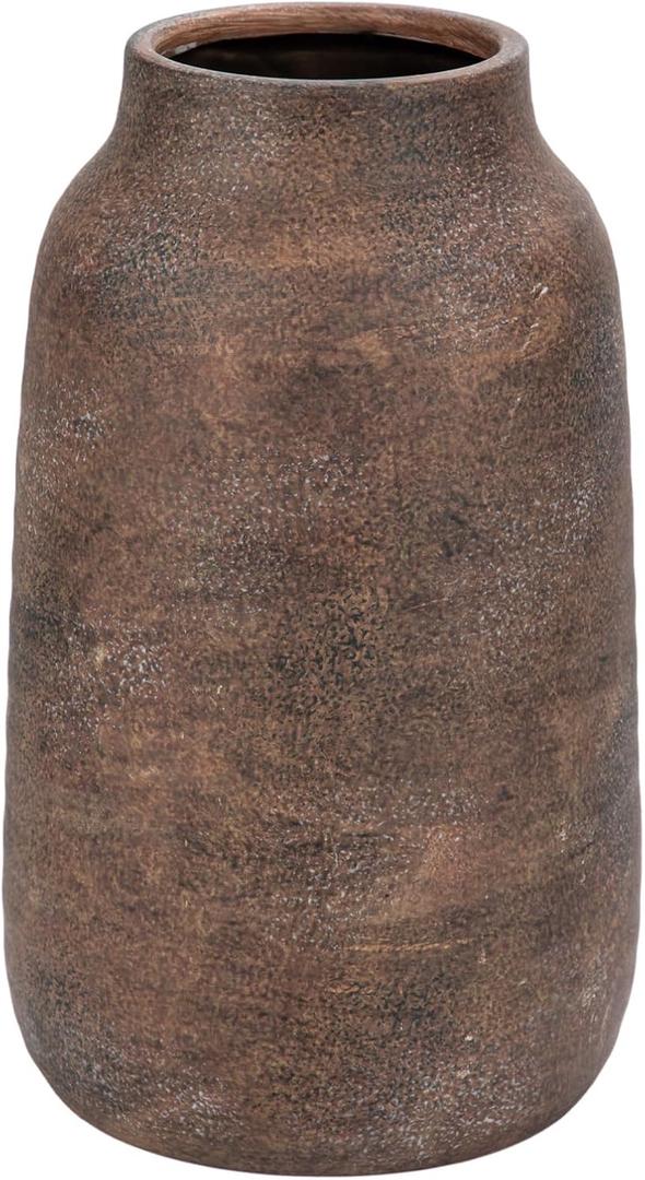 Briful Tall Rustic Ceramic Vase 9.6  Vintage Distressed Pottery Flower Vase with Antique White-Wash Finish  Farmhouse Table Decor & Shelf Accent (Not Waterproof), Brown