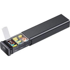 7 Day Weekly Metal Pill Organizer Travel, Kursoaya Premium Aluminum Daily Pill Box, Cute Portable Pill Case, Large Capacity Pill Holder for Supplements, Pills, Vitamins, Medicine (Black)