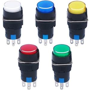 mxuteuk 5pcs 16mm DC12V Momentary LED Push Button Switch Round Cap 1 NO 1 NC SPDT ON/Off Switch with Lamp 5 Color Light CB16AY-11D-DC12V