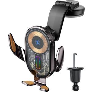 Wireless Car Charger, ESSAGER 15W Fast Charging Car Phone Holder Mount Auto Clamping Cell Phone Stand for iPhone 15 14 13 12 11 Pro Max, Samsung Galaxy S23 S22 S21