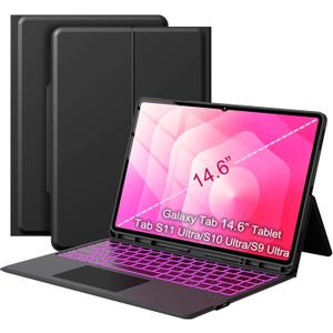 For 14.6 inch Samsung Galaxy Tab S11 Ultra/ S10 Ultra/ S9 Ultra /S8 Ultra Case with Keyboard - Folio Book Cover with Touchpad - 7 Color Backlit Keyboard with S Pen Holder for 14.6" Samsung Tablet