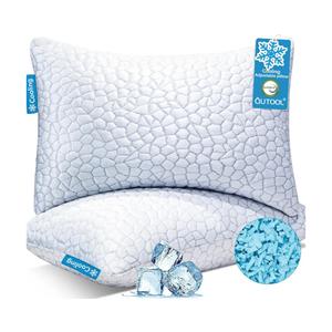 QUTOOL Cooling Pillow for Sleeping, CertiPUR-US Shredded Memory Foam Queen Pillows Set of 2, Cool Pillow for Hot Sleepers Adjustable Firm Pillow for Side, Back, Stomach Sleepers Soft Yet Support,White