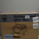 XXXL Stainless Steel Litter Box with Lid, Extra Large 28" L x 20" W x 17" H Enclosed Metal Cat Litter Box with Litter Scoop & Foot Pedal, Odor Control for Big Cats, Multiple Cats (Light Grey)