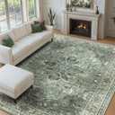 RELEANY Area Rugs 9'x12' Washable Non-Slip, Floral Vintage Distress Print Pattern Medallion Carpet for Living Room Bedroom Dining Room, Dark Green Gray