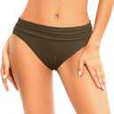 Zmart Women Full Coverage Ruched Bikini Bottoms Tummy Control Swim Bottoms Scrunch Ruffle Bathing Suit Bottom (Brown, M)