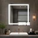 28"X28" LED Bathroom Mirror with Lights, Lighted Bathroom Vanity Mirror for Wall, 3 Colors, Dimmable, Anti-Fog, HD Tempered Glass(Front Lit)