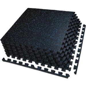 AIRHOP 0.56in Thick 24 Sq Ft Exercise Equipment Mats, 6 Tiles Upgraded Rubber Top with High Density EVA Foam, Large Interlocking Puzzle Gym Flooring for Home Gym, Heavy Weight Workout,Black & Blue