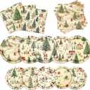 GREHUMOR Vintage Christmas Party Decorations Retro Christmas Paper Plates and Napkins Retro Santa Tree Red Berries Serve 20 for Winter Xmas Holiday Party Supplies