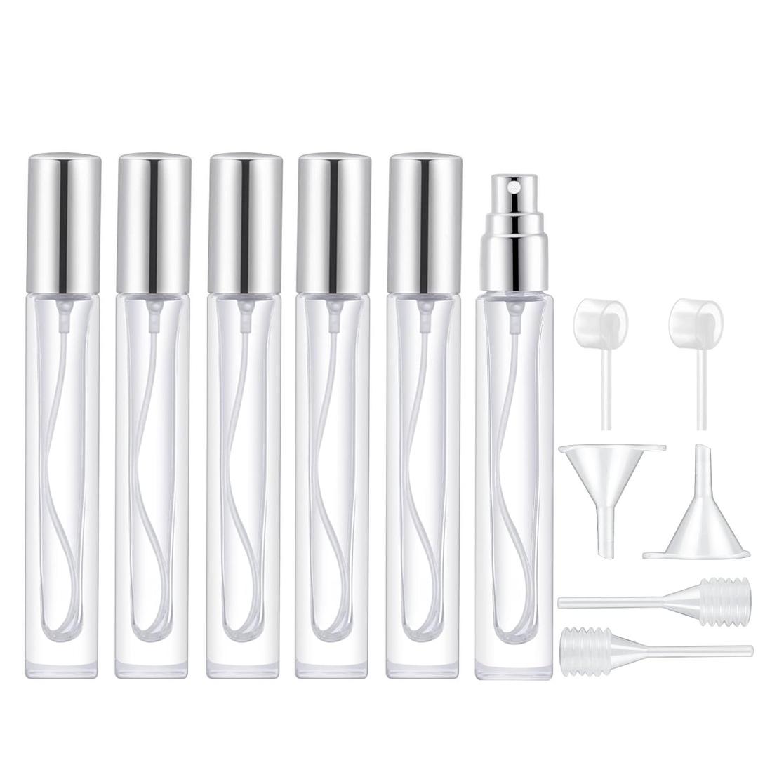 Lil Ray 10ml Perfume Atomizer for Men & Women. Refillable Glass Spray Bottle. Portable Fragrance Bottle for Travel,Party (6PCS,Silver)