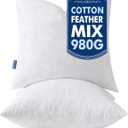 MIULEE Pillow Inserts 22x22 Inch Set of 2, Feather Mix Polycotton with Cotton Fabric Square Decorative Throw Pillows for Couch Bed Sofa