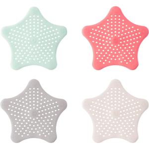 Shower Drain Hair Catcher 4 Pcs - Flexible Bathroom & Shower Drain Cover - Star Shaped Drain Cover Kitchen Sink - Silicone Sink Strainer, Multipurpose, Multicolor 
