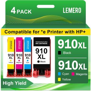 910 XL 910XL Ink Cartridges Combo Pack High Yield Replacement for HP 910XL Ink Cartridges for OfficeJet 8015e 8010 OfficeJet Pro 8025e 8020 8028e, 4-Pack (910XL4P Black Cyan Magenta Yellow)