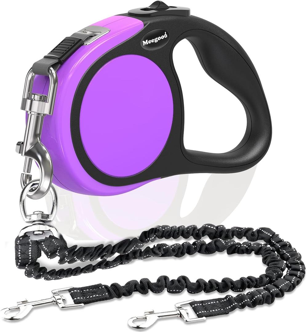 Double Retractable Dog Leash for Two Dogs Up to 110 lbs - 16 ft Coupler Leashes for Small Medium Dogs - One Locked System, Non Slip Grip, Tangle Free (Purple)