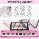 Kids Keyboard 61 Keys, Beginner Electronic Piano with One-Key Teaching 100 Tones & Rhythms, Portable Music Keyboard for Children with Microphone, Music Stand [Pink, Compact]