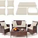 Waterproof 3-Piece Patio Sofa Cushion Cover Set - Replacement Covers for Outdoor Wicker Furniture, Bench & Seat Cushions with 4pcs Throw Pillow Cover (Off-White)