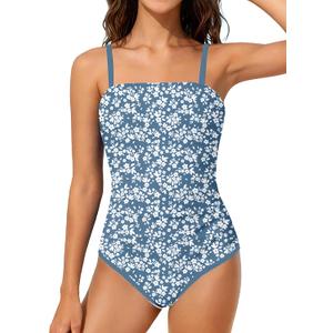 Shallmu Girls One Piece Swimsuits Color Block Dual Crossback Straps with Cover Up Skirt Girl's Swimwear 9-16Y (Blue)