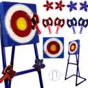 Family Axe Throwing Game for Backyard Fun | Safe Bristle Target Set with 4 Axes & 4 Darts for Kids & Adults | Lightweight & Portable for Carnival, Camping, Party and Indoor/Outdoor Games (Blue)