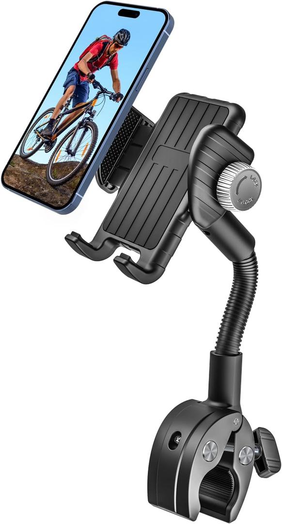 woleyi Gooseneck Phone Holder for Bike - Motorcycle Phone Mount, 360 Rotatable Adjustable Cell Phone Handlebar Clamp, Scooter Phone Clip, Compatible with 4.7-6.9 iPhone 16 15 14 13 12 11 X 8 Pro Max