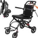 Lightweight Foldable Transport Wheelchair, Portable Travel Wheelchair with Handbrake for Adults & Seniors, Easy-Fold Design & Secure Locking Brakes Transfer Wheelchairs (Black)