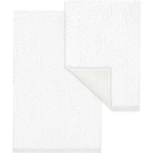 LINLA Bathroom Rugs Sets 2 Piece, Absorbent Soft Chenille Bath Mat, Non-Slip,Quick Dry, Washable, Carpet Mats for Floor, Tub and Shower,32" x 20"/24" x 17", White