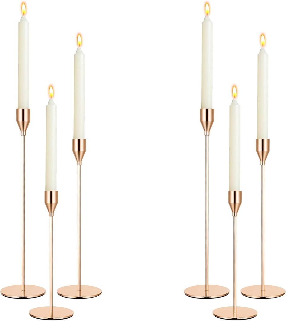 6pcs Candlestick Holders, Metal Taper Candle Holder Bulk Rose Gold Tall Candlestick Holders Taper Candle Holder for Table Centerpieces Candlesticks for Wedding Christmas Party-3size