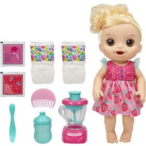 Baby Alive Magical Mixer Baby Doll, Strawberry Shake, Doll with Toy Blender, Baby Doll Set for Kids 3 and Up, Blonde Hair