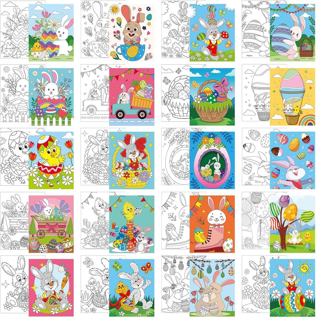 Sherr 20 Pcs Stretched Pre Drawn Canvas Afro Queen Black Art for Painting for Adults Outline Pre Drawn Stretched Cotton Canvas to Paint Party Set, 8 x 10''(Easter)