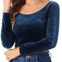 Allegra K Women's Velvet Long Sleeve Off Shoulder Solid Crop Top, Size: Large