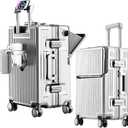 2-Piece Hardshell Zipperless Luggage Set, 20/26" Aluminum Frame Hardshell Spinner Luggage, Airline Approved Carry-On Luggage, TSA Lock, 360° Quiet Wheels With Cup Holder (silver)