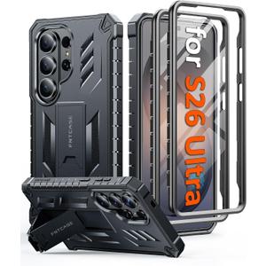 FNTCASE for Samsung Galaxy S26-Ultra Case: [Built-in Screen Protector & Kickstand] [2 Front Frames] [Military-Grade Drop Protection] Heavy Duty Shockproof Rugged TPU Case Full Body Protective Black