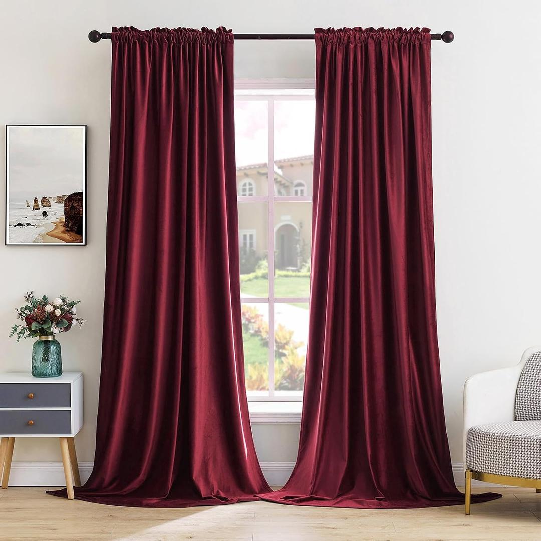 MIULEE Burgundy Velvet Curtains Thermal Insulated Blackout Curtain Christmas Drapes for Bedroom Living Room Darkening 84 Inches Long Curtains Panels Rod Pocket Set of 2