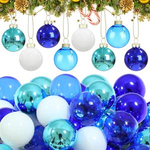 Tioncy 32 Pcs 1 Inch Mini Glass Christmas Ornaments Balls Shiny Christmas Balls Tiny Tree Hanging Decoration Small Colorful Ball Pendant for Xmas Party Supplies (Multi Blue, White)