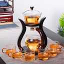 RORA Lazy Kungfu Glass Tea Set Semi Automatic Drip Rotating with Infuser Glass Teapot Set (6 cups) (Wooden)
