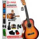 Pyle Beginner Acoustic Guitar Kit, 3/4 Junior Size All Wood Instrument for Kids, Adults, 36" Sun Burst (Glossy Sun Burst)