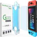 AmFilm AutoAlignment OneTouch for Nintendo Switch 6.2" 2017 Screen Protector, Tempered Glass, 30 seconds Installation, Bubble Free, AntiScratch, Touch Sensitive, UltraClear [2 Pack]