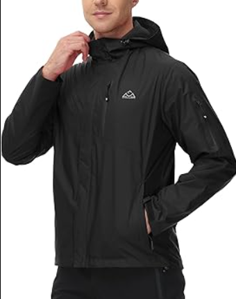 Men's Lightweight Rain Jackets Waterproof Hooded Running Cycling Hiking Raincoat Outdoor Windbreaker
(Black,XL)