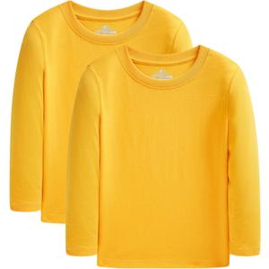 Cadidi Dinos Boys Girls Long Sleeve Shirts Cotton Casual Crewneck Printed Kids T-Shirts (9-10 Years, 2 Pack-yellow)